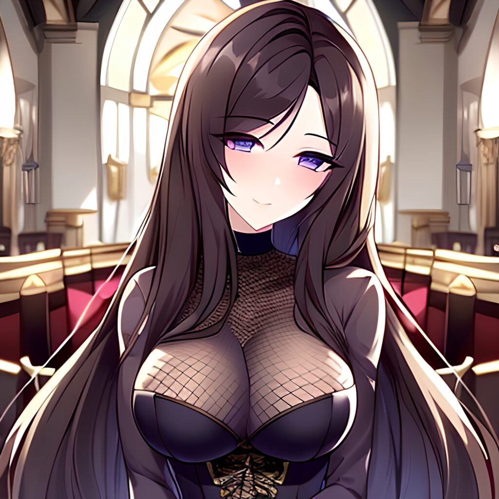 fishnet long hair woman church messy hair brunette