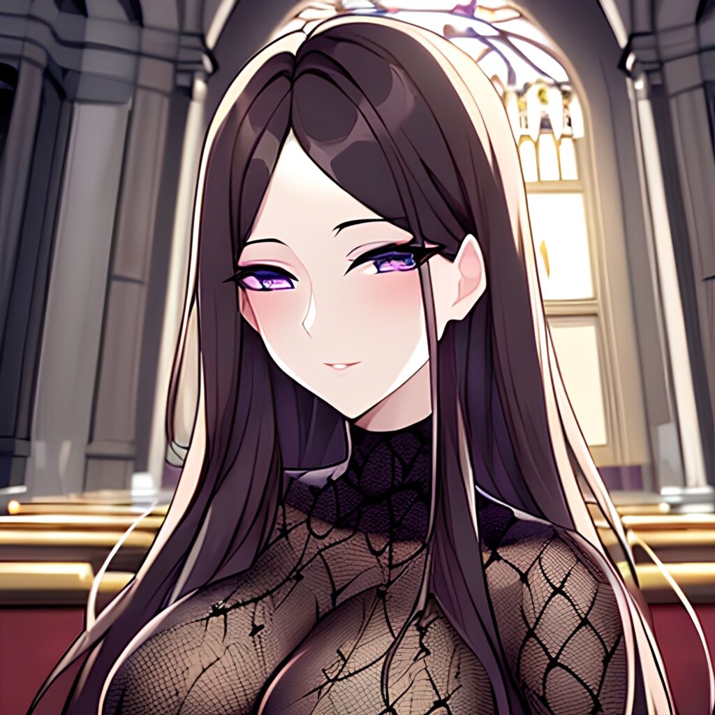 fishnet long hair woman church messy hair brunette