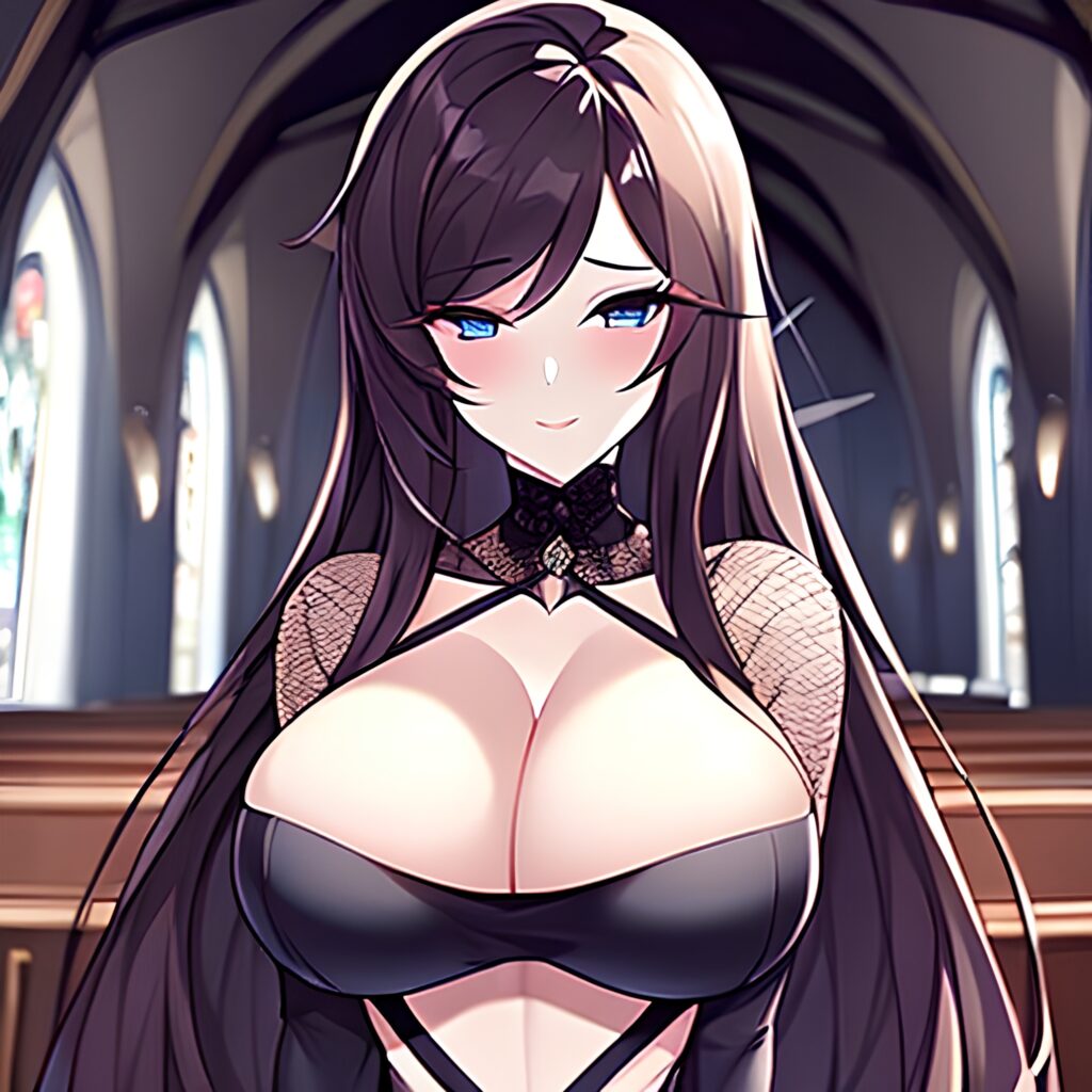 fishnet long hair woman church messy hair brunette