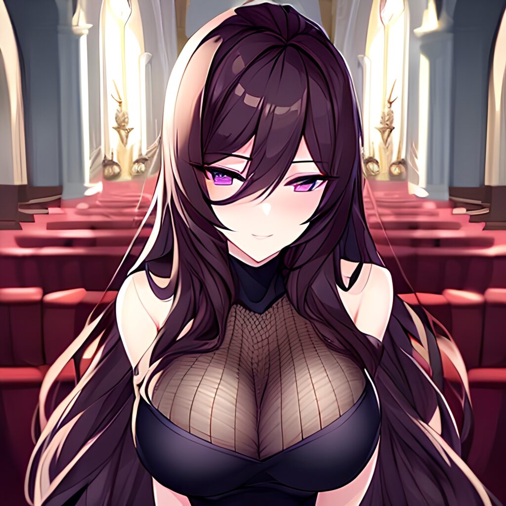 fishnet long hair woman church messy hair brunette