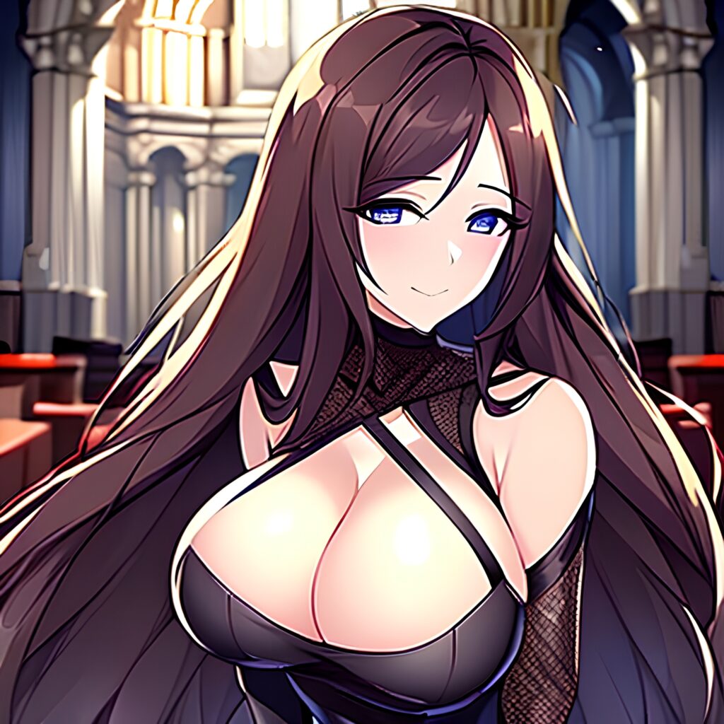 fishnet long hair woman messy hair brunette church