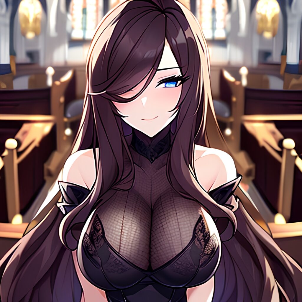 fishnet long hair woman messy hair church brunette 