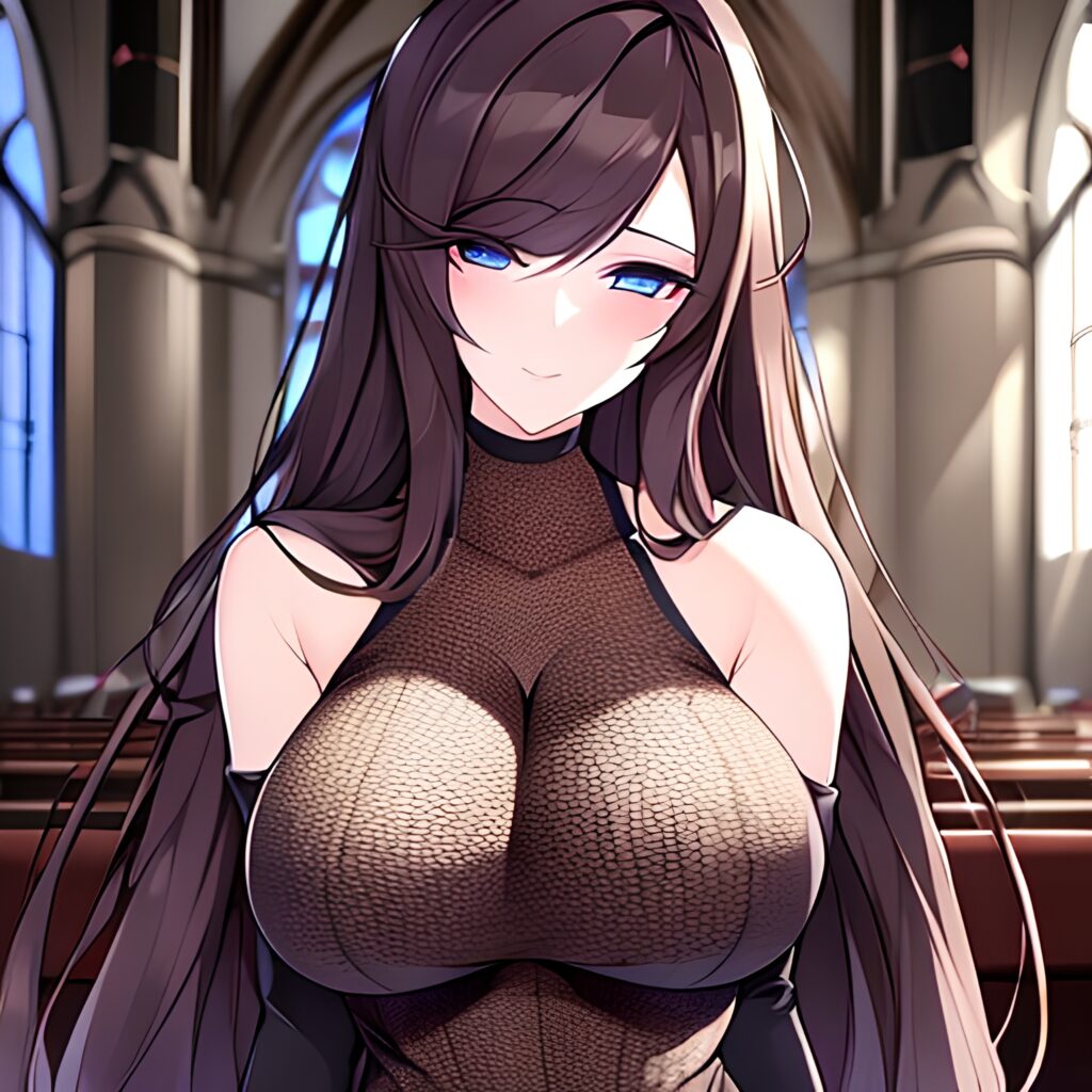 fishnet messy hair brunette church long hair woman