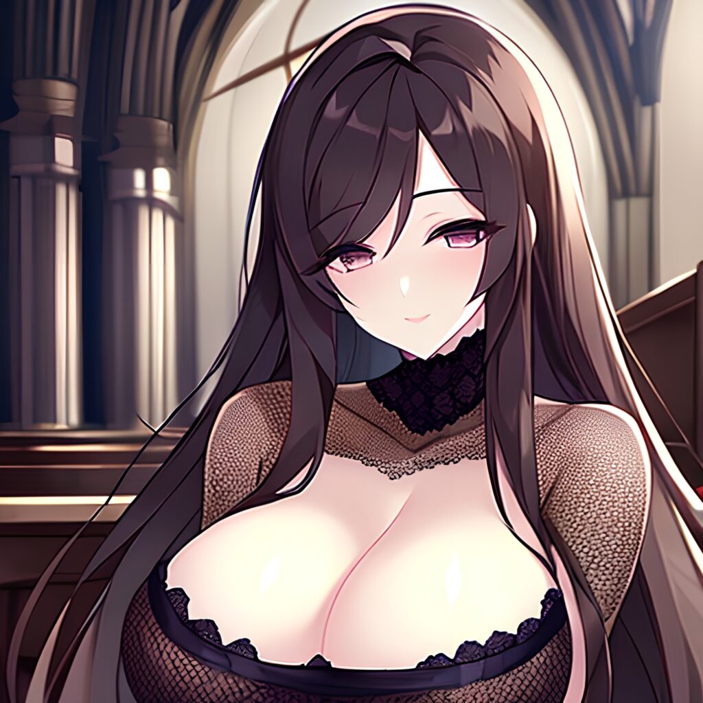 fishnet messy hair brunette church long hair woman