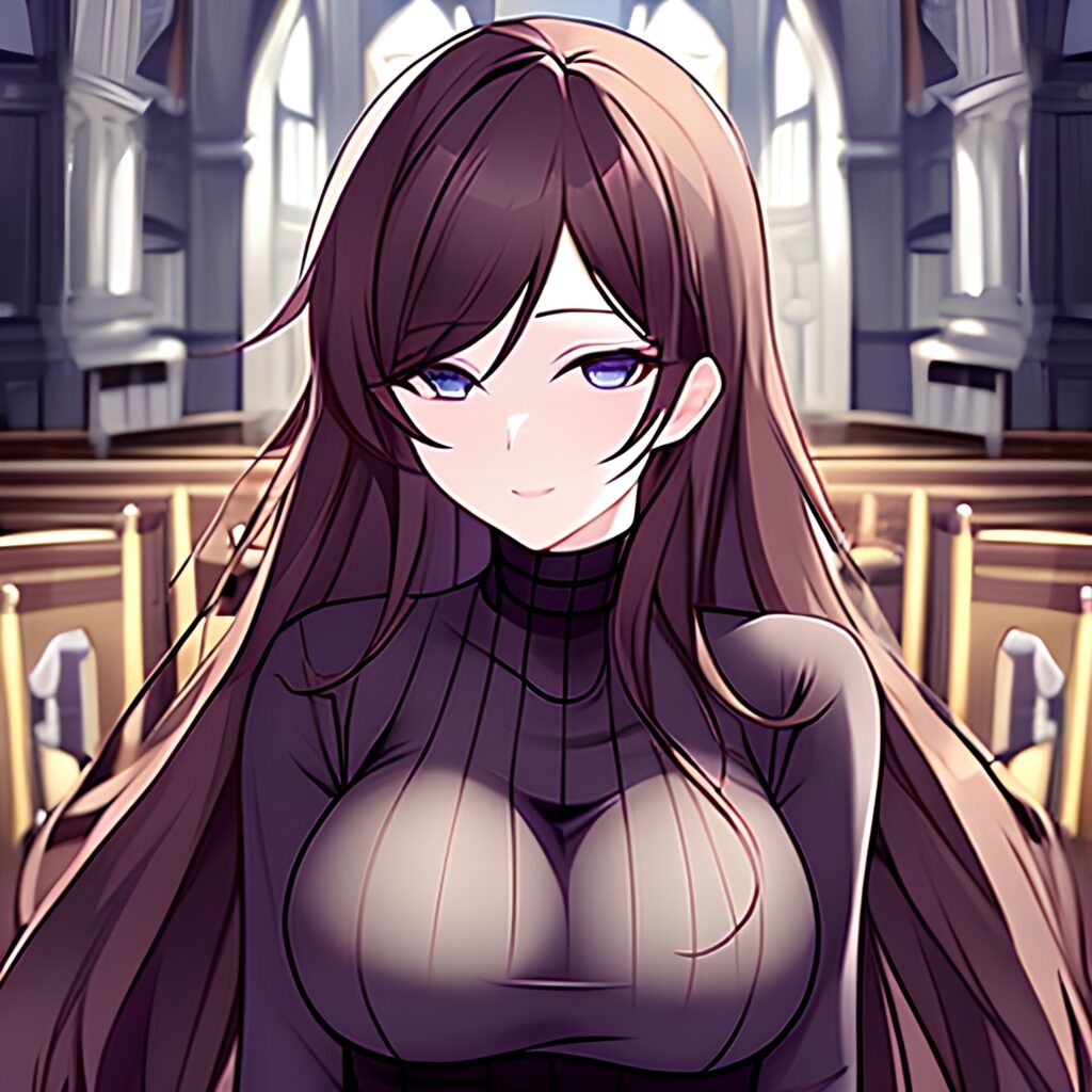 fishnet messy hair brunette church long hair woman
