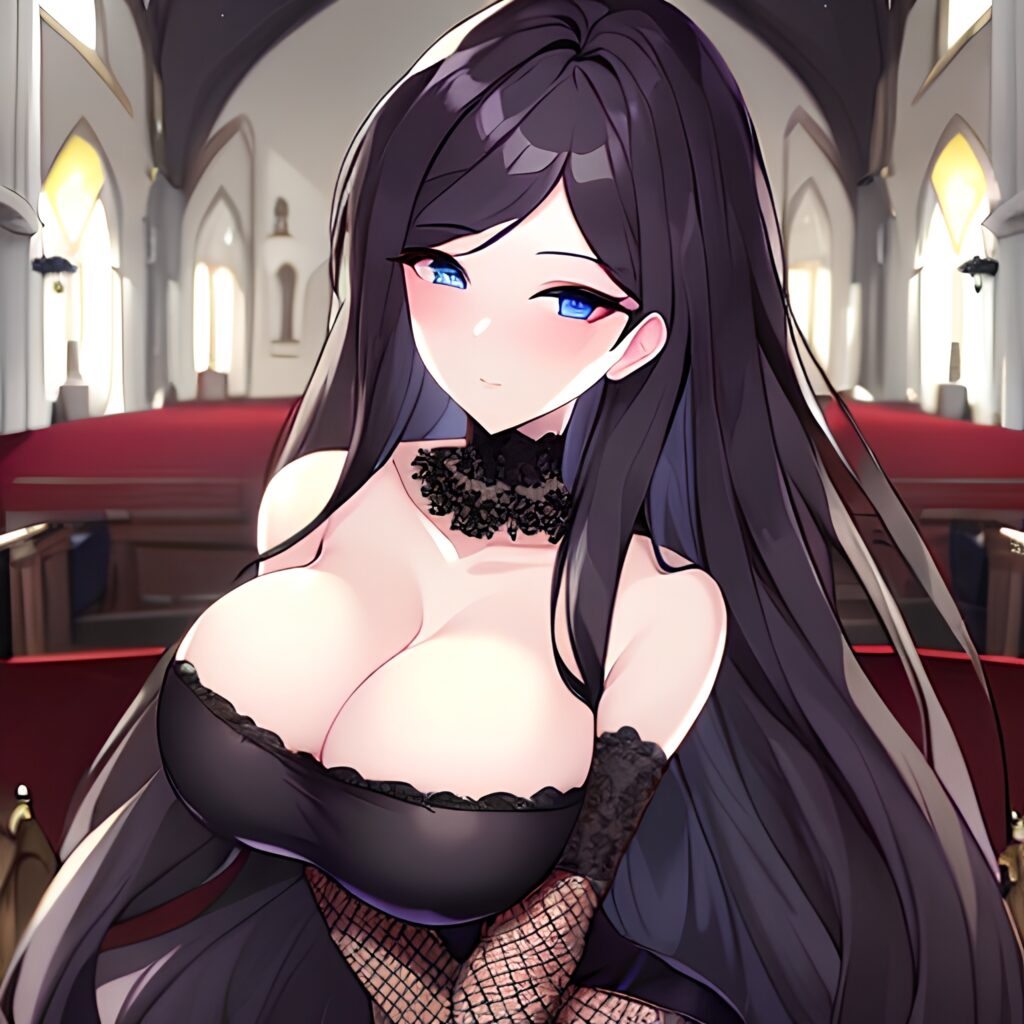fishnet messy hair brunette church long hair woman 