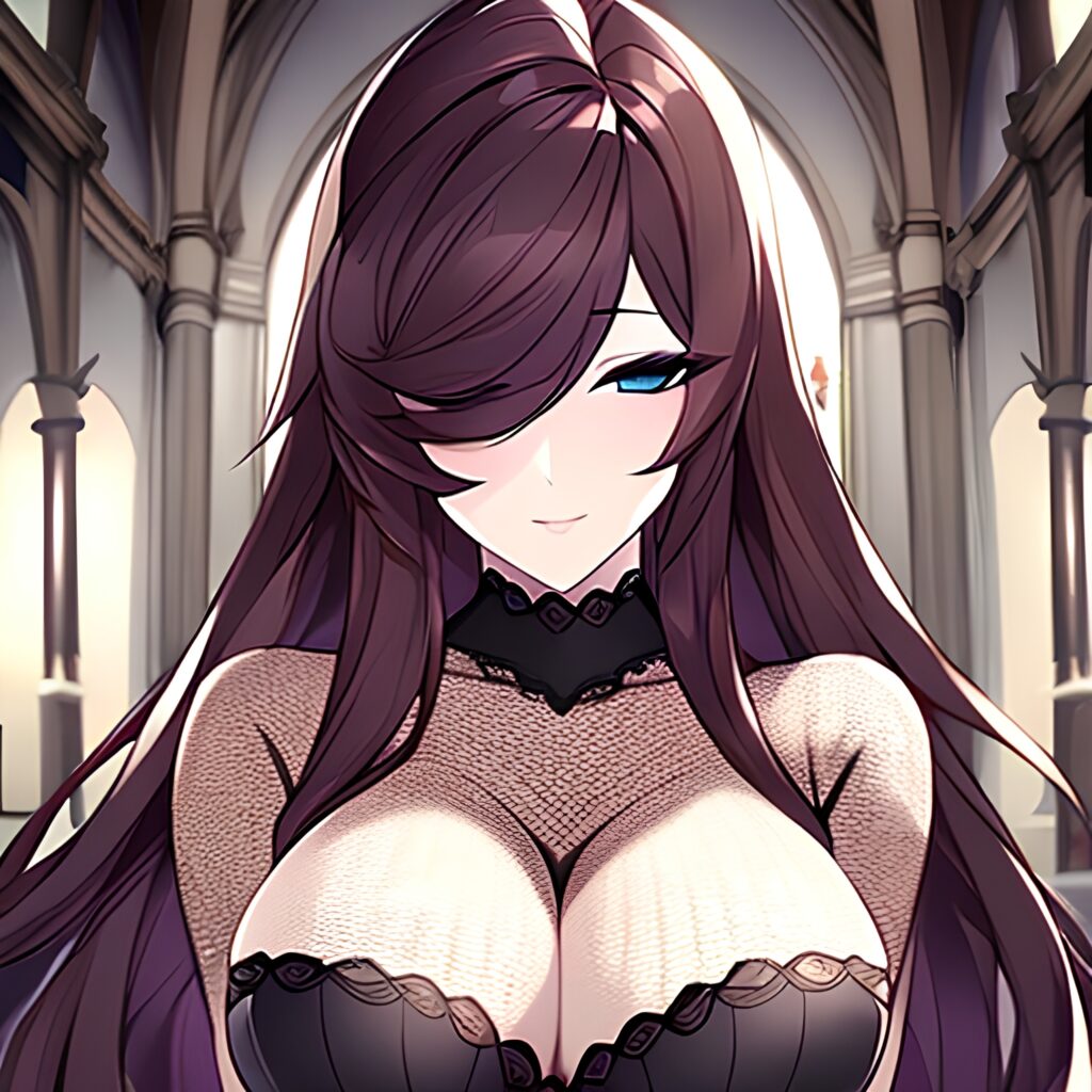 fishnet messy hair brunette church long hair woman 