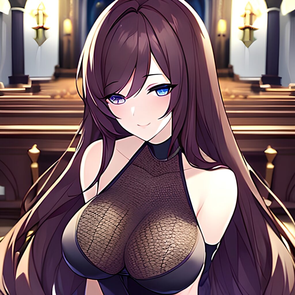 fishnet messy hair brunette church woman long hair 