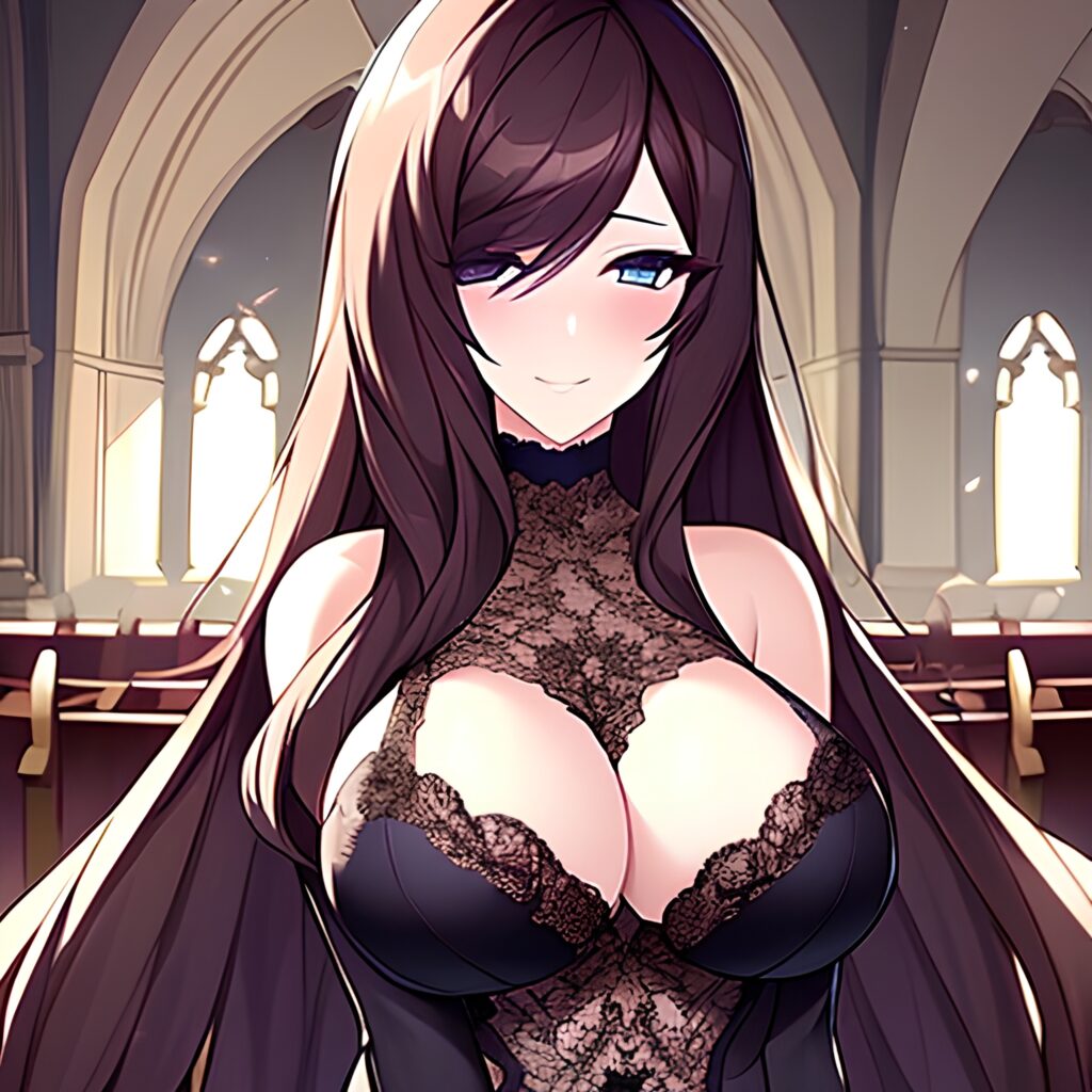 fishnet messy hair brunette church woman long hair 