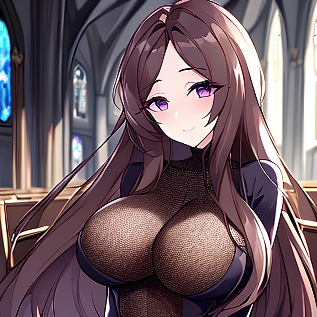 fishnet messy hair brunette church woman long hair