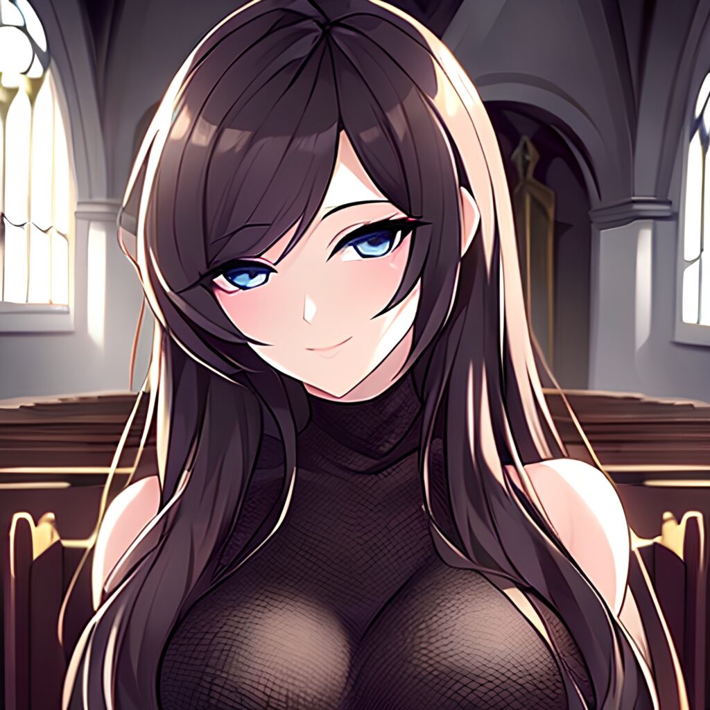 fishnet messy hair brunette long hair church woman