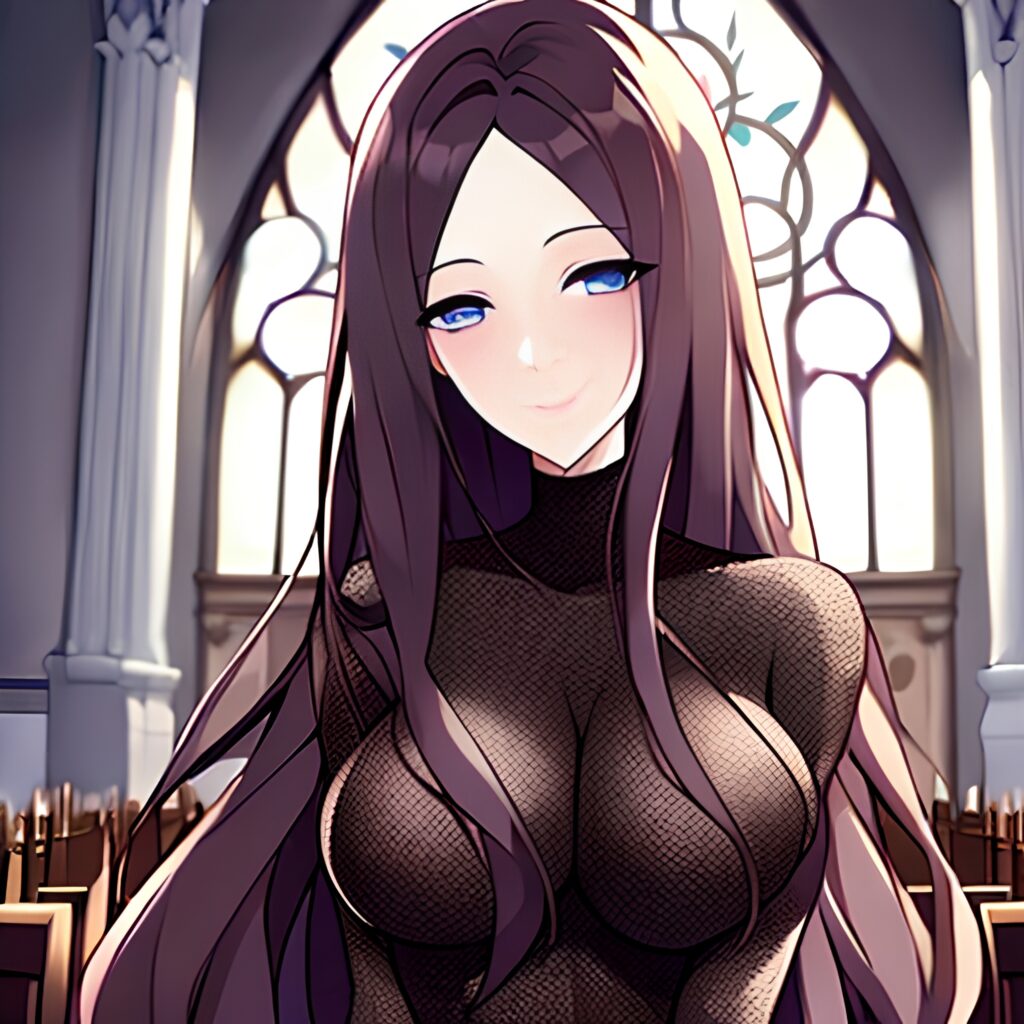 fishnet messy hair brunette long hair church woman 
