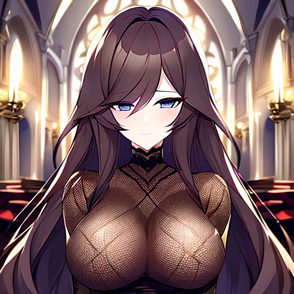fishnet messy hair brunette long hair church woman