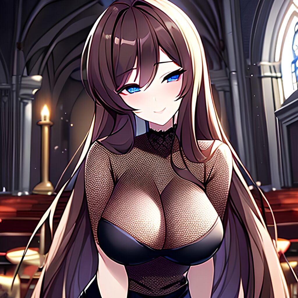 fishnet messy hair brunette long hair church woman 