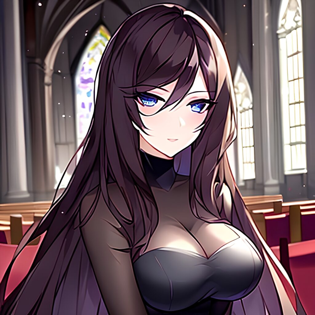 fishnet messy hair brunette long hair woman church