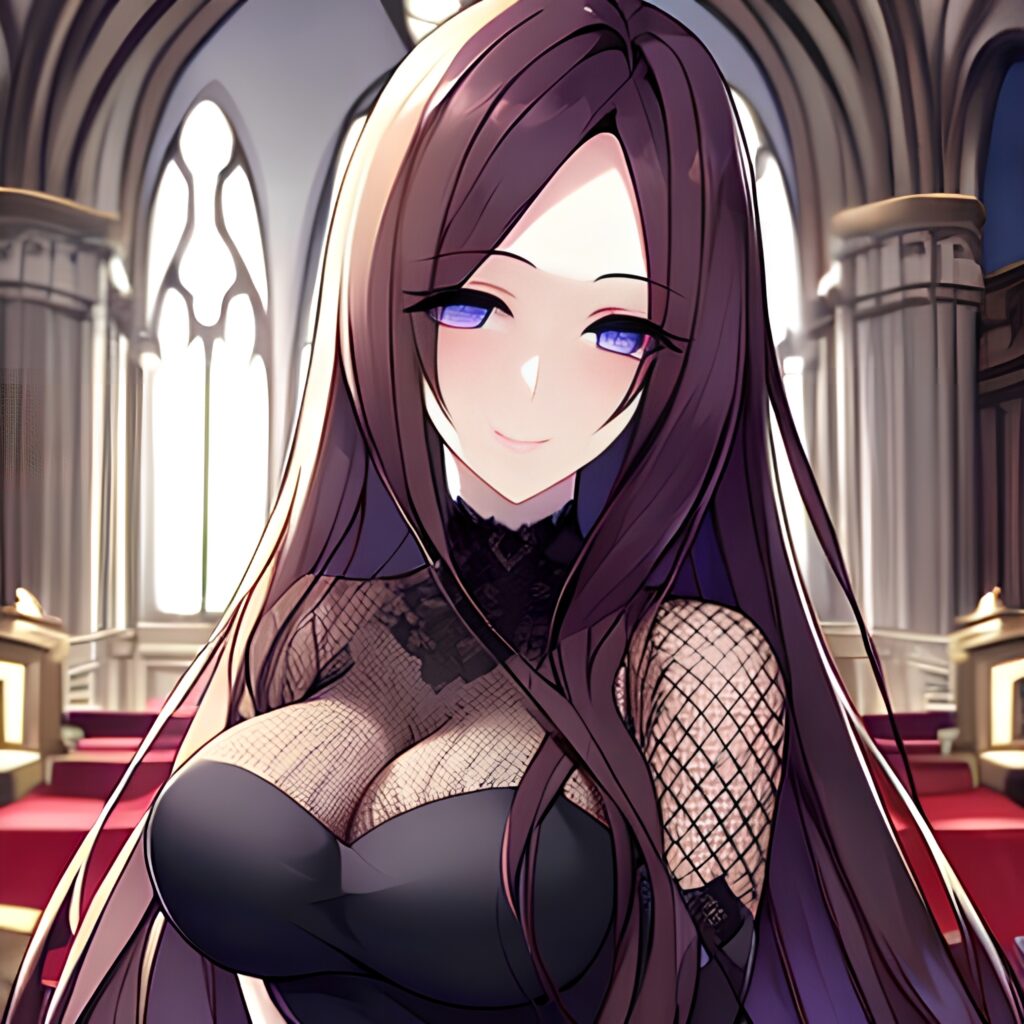 fishnet messy hair brunette woman church long hair 