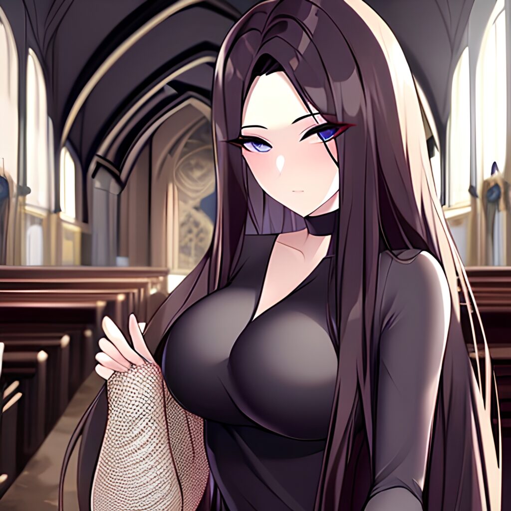 fishnet messy hair brunette woman church long hair