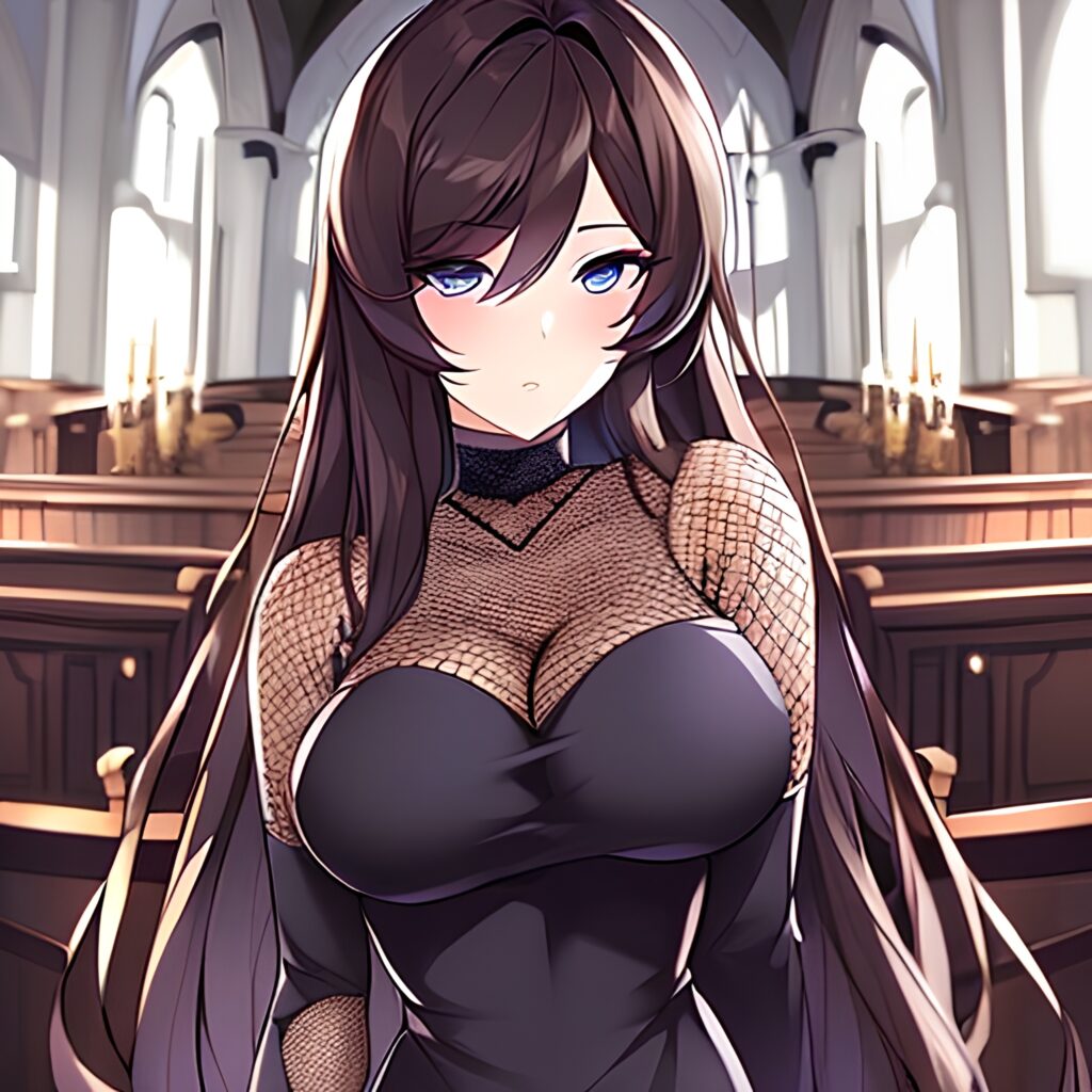 fishnet messy hair brunette woman long hair church 