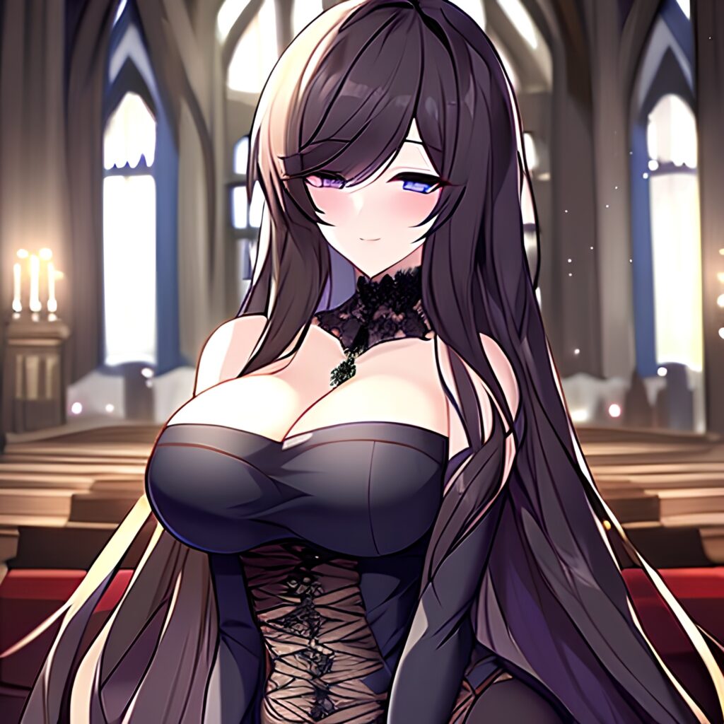 fishnet messy hair church brunette long hair woman