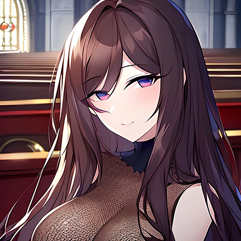 fishnet messy hair church brunette long hair woman