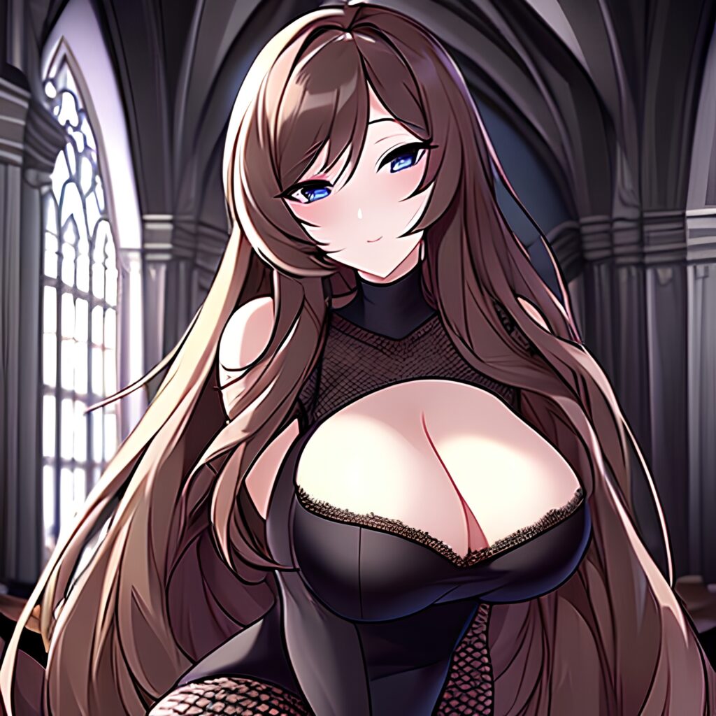 fishnet messy hair church brunette long hair woman