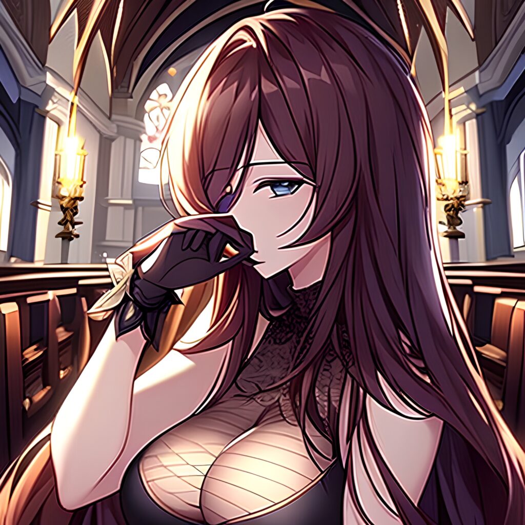 fishnet messy hair church brunette woman long hair 