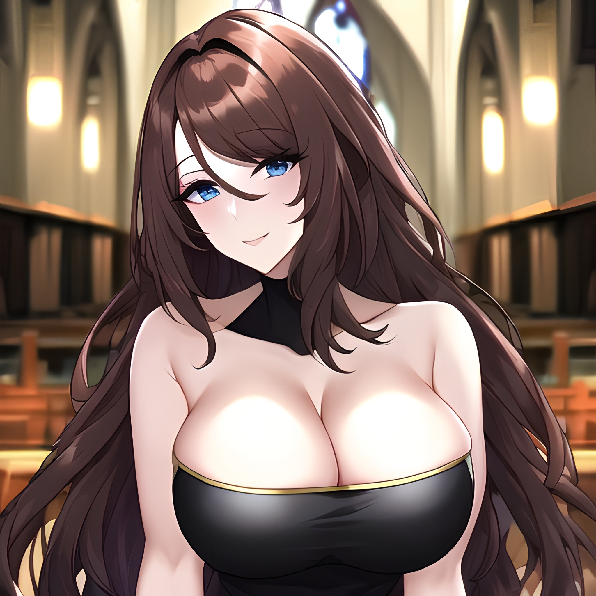 fishnet messy hair church brunette woman long hair