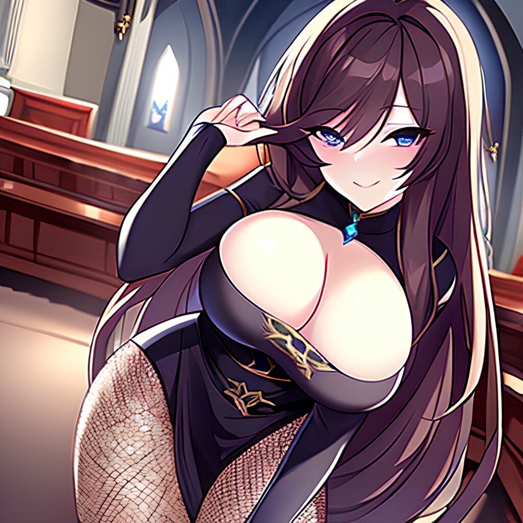 fishnet messy hair church brunette woman long hair 