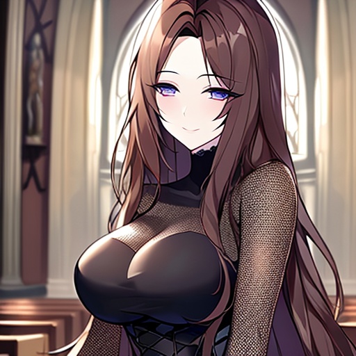 fishnet messy hair church brunette woman long hair 