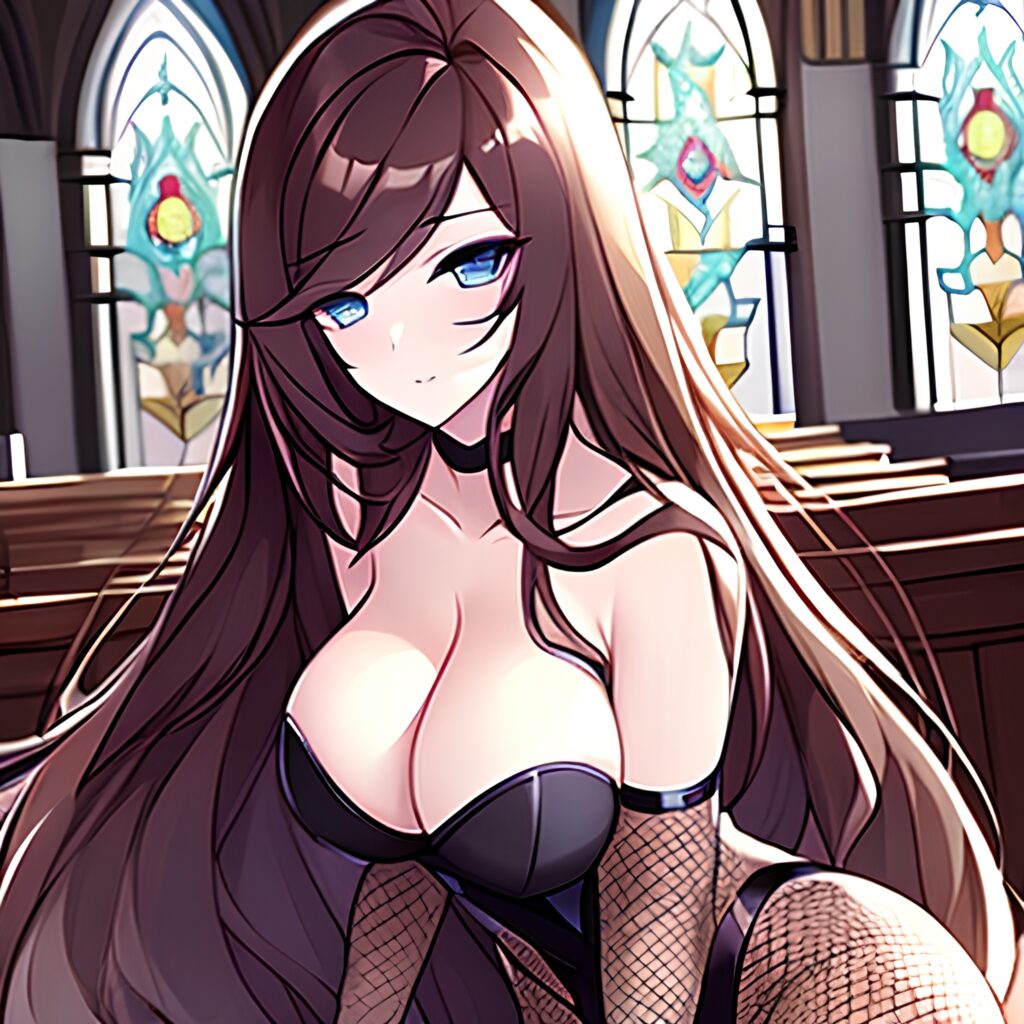 fishnet messy hair church long hair woman brunette 