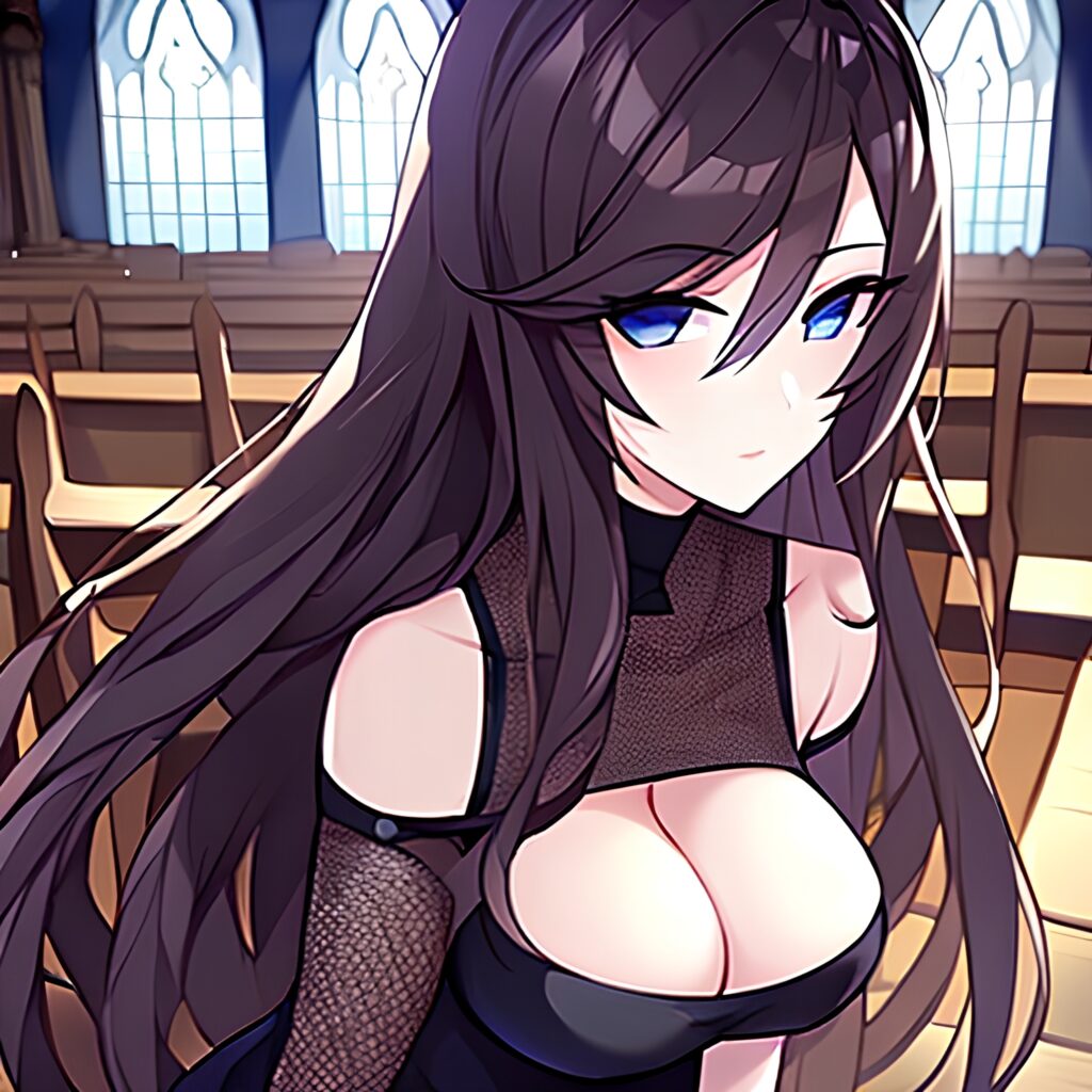 fishnet messy hair church long hair woman brunette