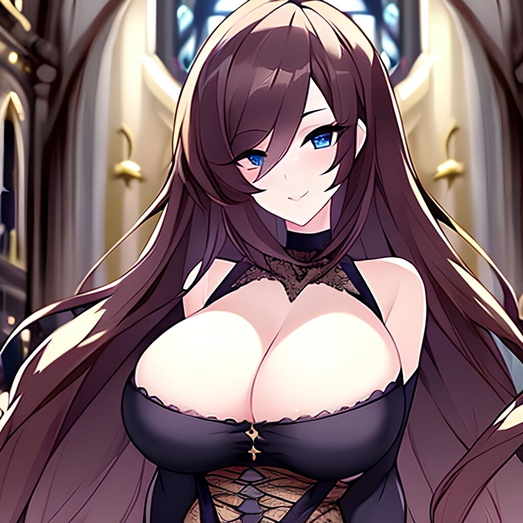 fishnet messy hair church woman brunette long hair