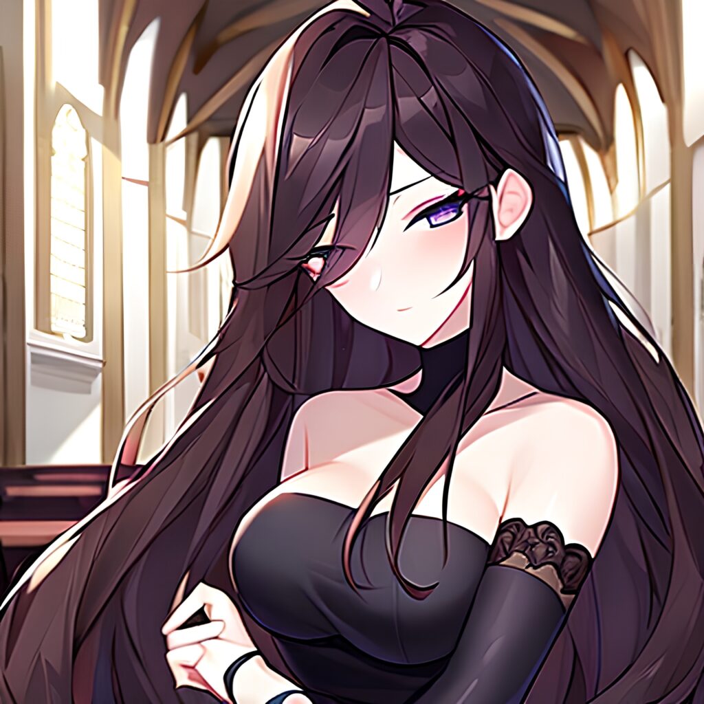 fishnet messy hair church woman brunette long hair 