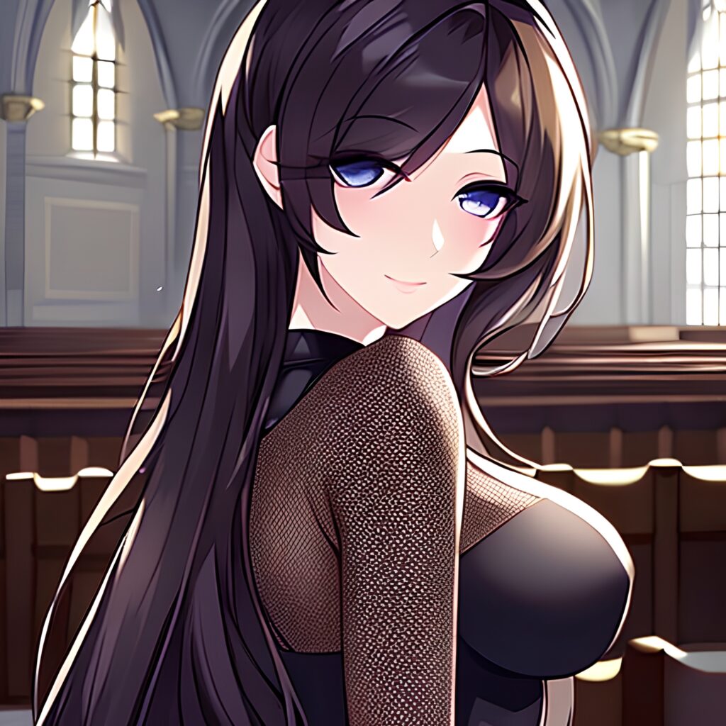 fishnet messy hair church woman long hair brunette