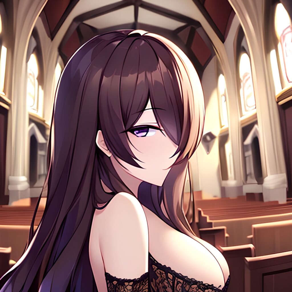 fishnet messy hair church woman long hair brunette