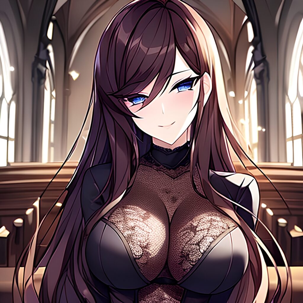 fishnet messy hair church woman long hair brunette