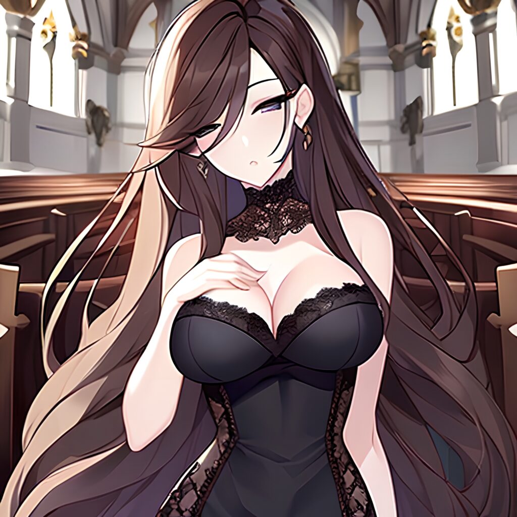 fishnet messy hair church woman long hair brunette 