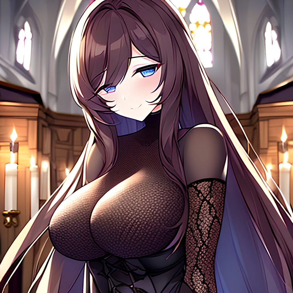 fishnet messy hair church woman long hair brunette 