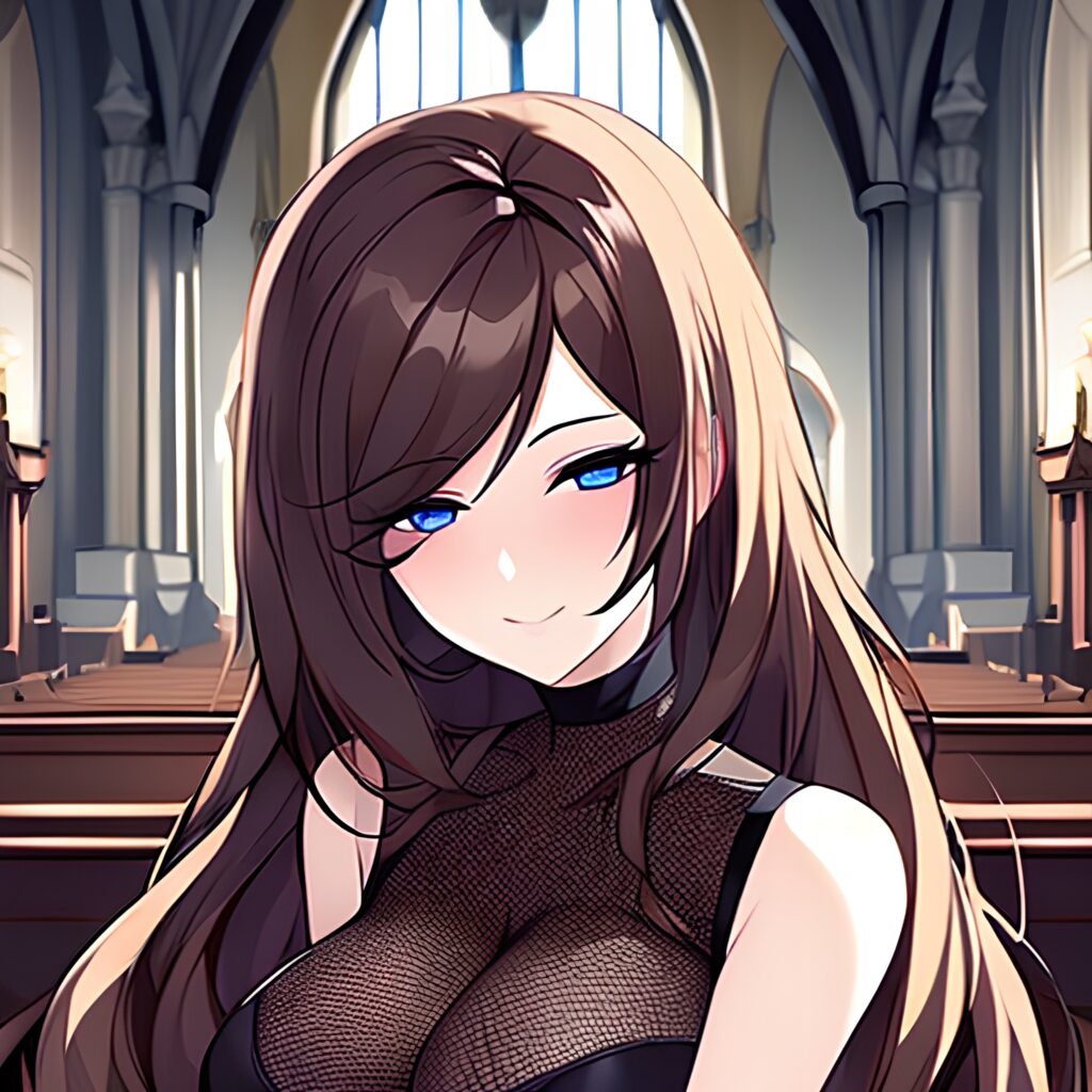 fishnet messy hair church woman long hair brunette 