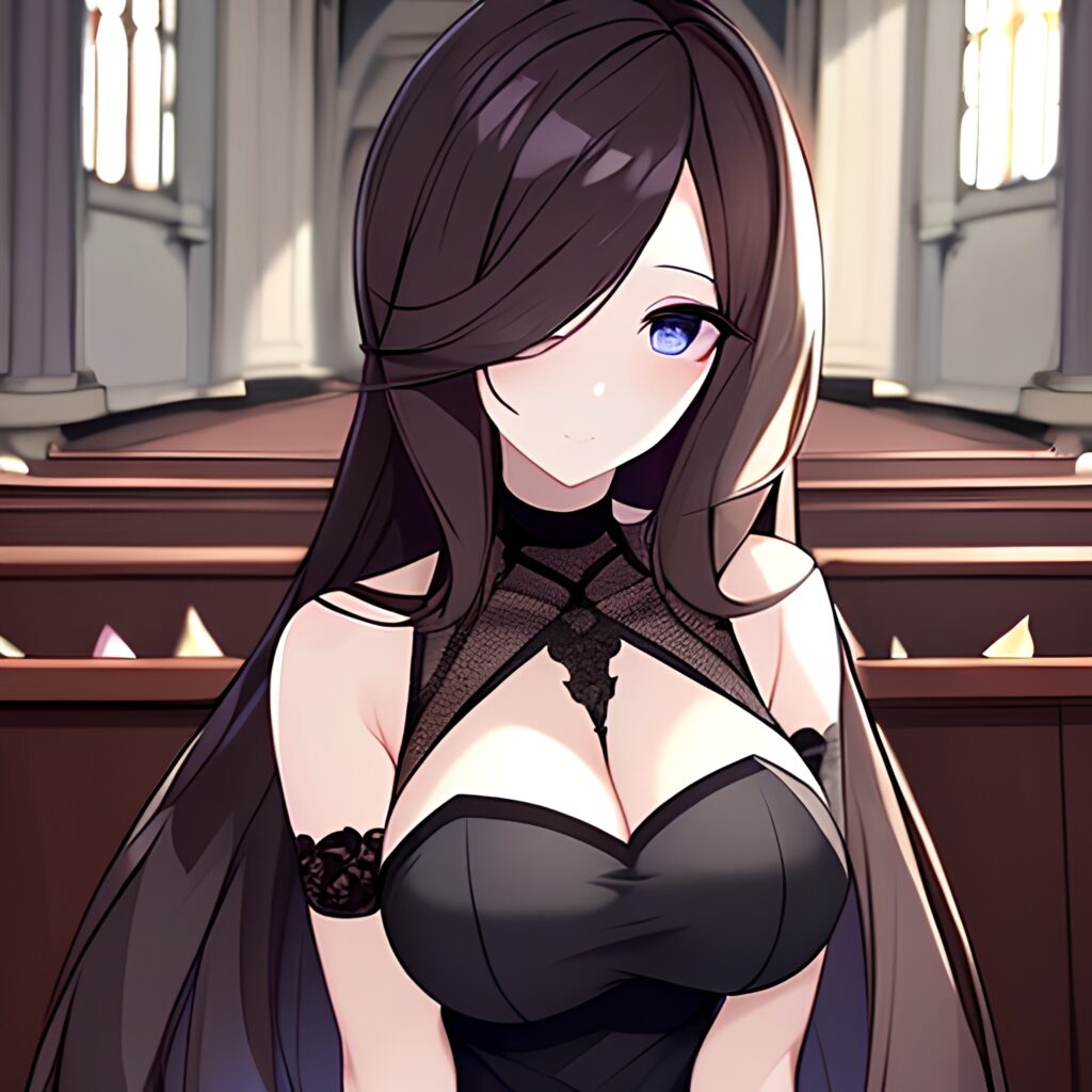 fishnet messy hair long hair brunette church woman