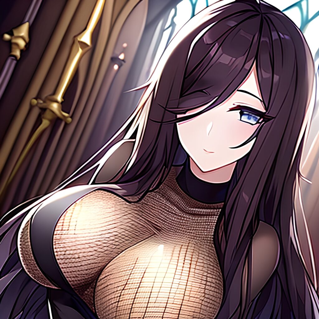 fishnet messy hair long hair church brunette woman 