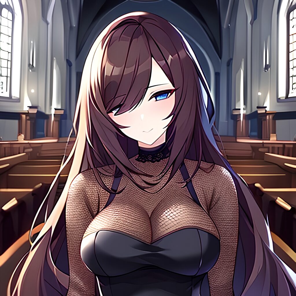 fishnet messy hair long hair church brunette woman