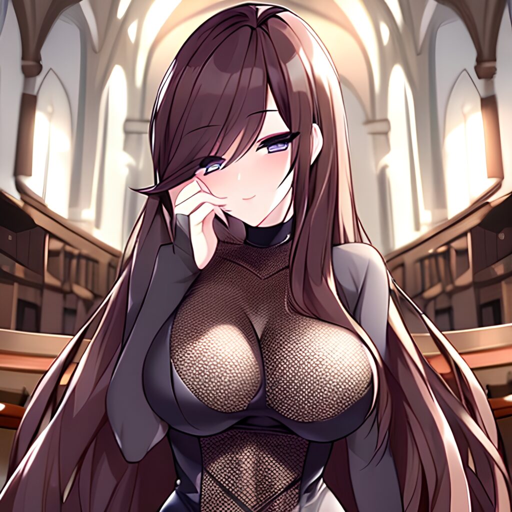 fishnet messy hair long hair church brunette woman
