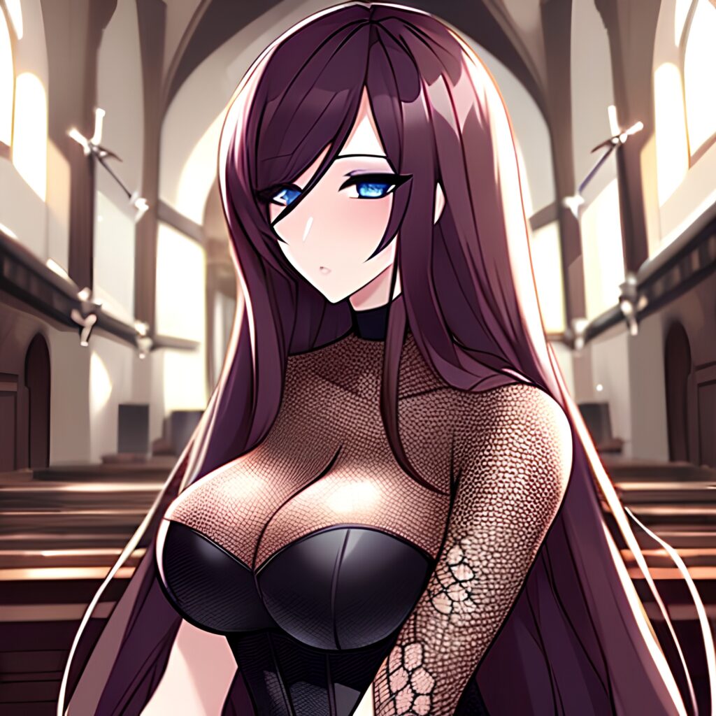 fishnet messy hair long hair church woman brunette