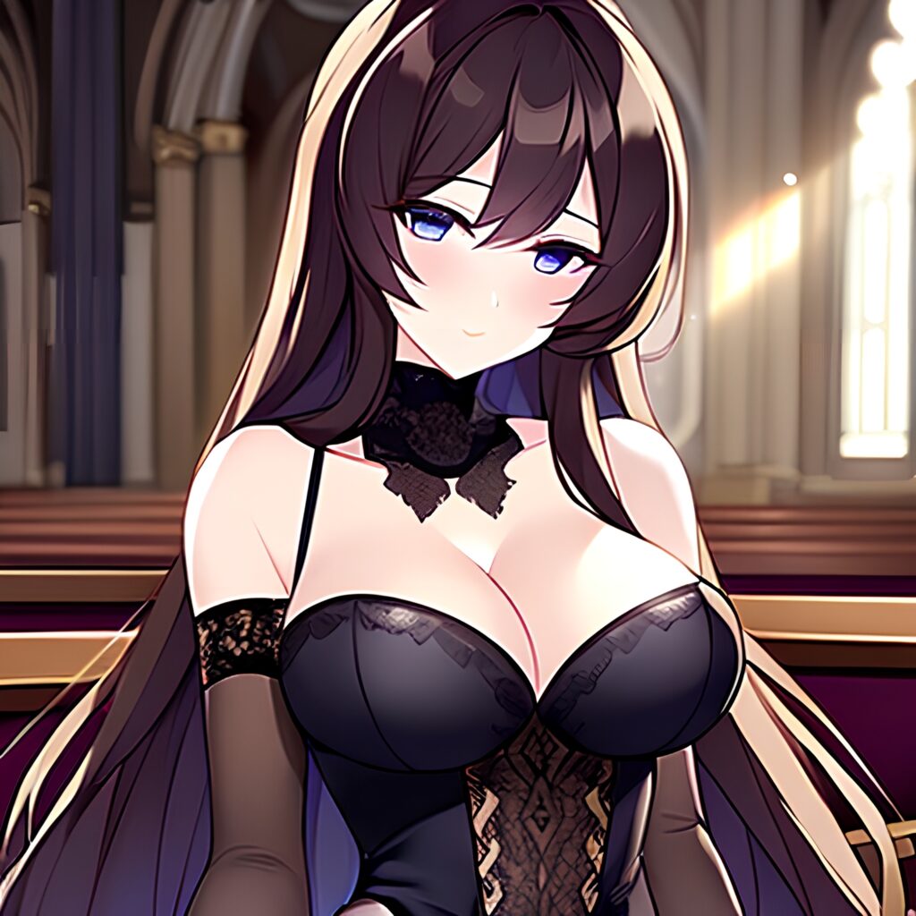 fishnet messy hair long hair woman brunette church