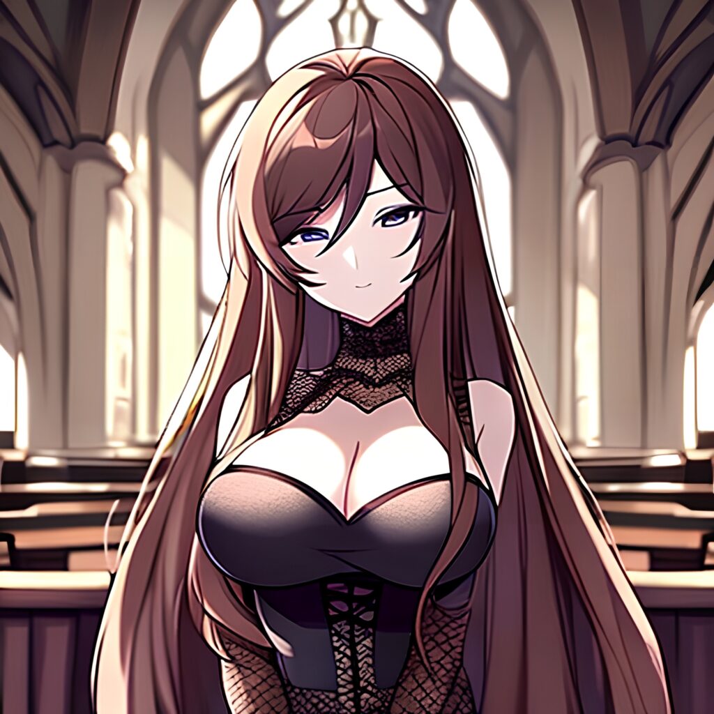 fishnet messy hair long hair woman church brunette