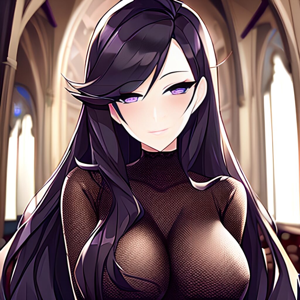 fishnet messy hair long hair woman church brunette 