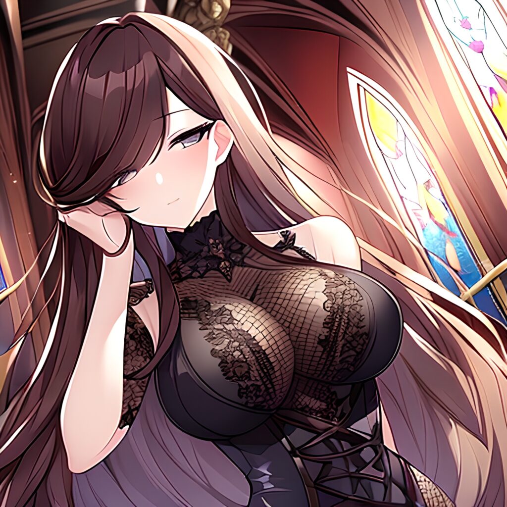 fishnet messy hair long hair woman church brunette