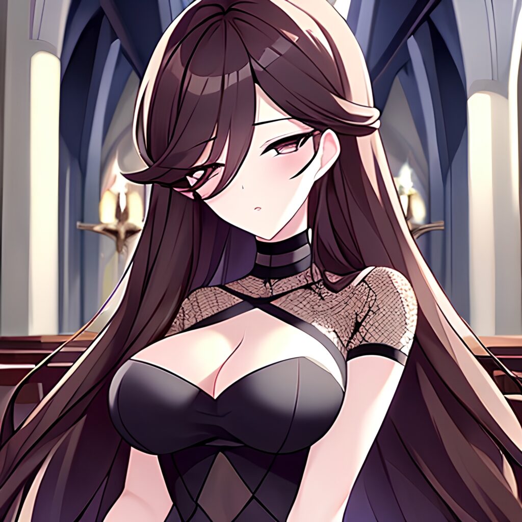 fishnet messy hair woman brunette church long hair