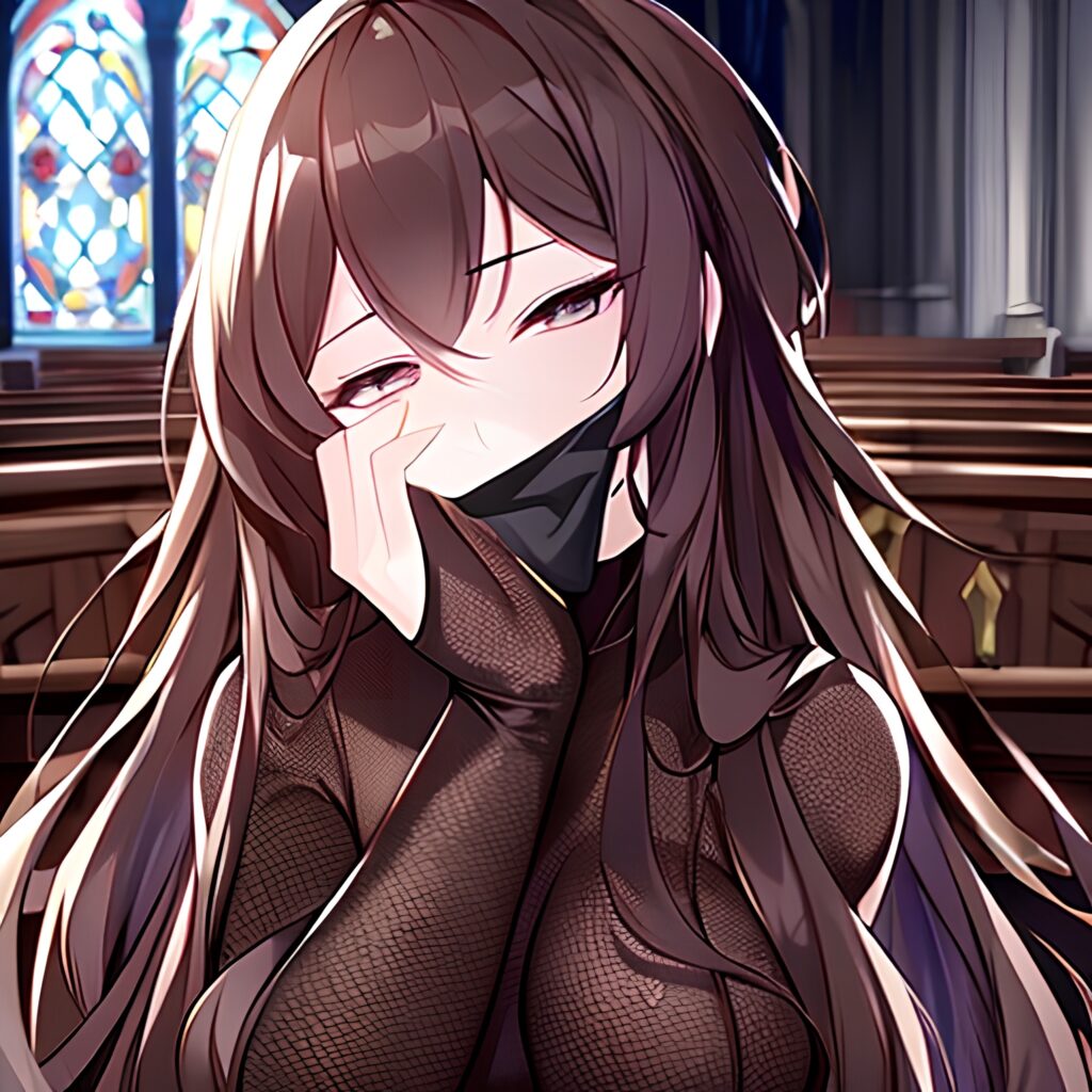 fishnet messy hair woman brunette church long hair